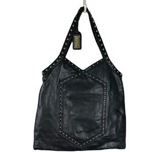 Badgley Mischka Smooth Black Leather Studded Tote Shopper